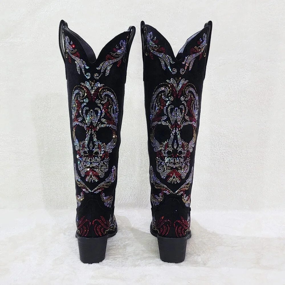 NIB MUERTO Goth Western Cowgirl Boots Sparkling Iridescent Rhinestones Skull - Picture 4 of 16
